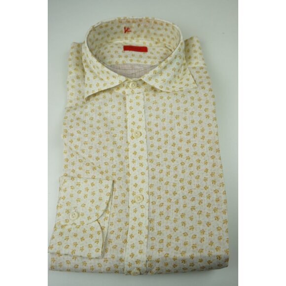 Isaia Other - Isaia Napoli White Yellow Floral Long Sleeve Linen Dress Shirt 15.5/39 NEW